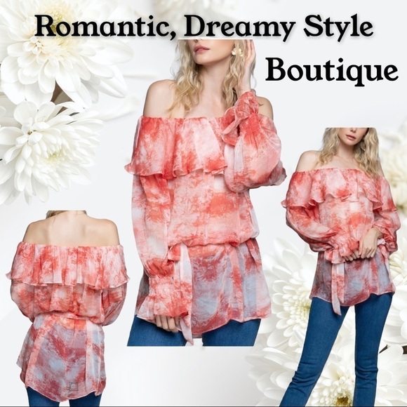 Boutique - off shoulder chiffon dye Top pattern transparent - dreamy cute 🥰 - Picture 3 of 10